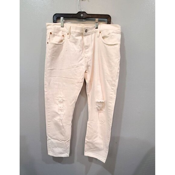 Levis 501 Jeans Women's Size 32 Denim White Straight Leg Distressed Button Fly - Picture 1 of 12